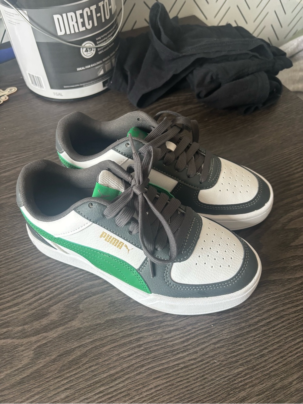 Puma Kids White, Green & Gray Low-Top Sneakers